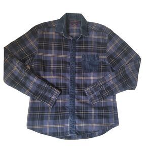 UNTUCKit Men’s Small Slim Fit Blue Plaid Flannel Shirt Denim Trim